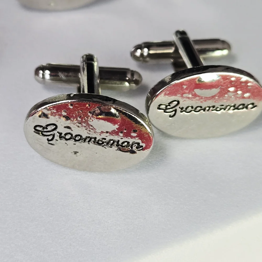 Bridal Wedding Party Cufflinks Set Groom Best Man Groomsmen Silver Oval Formal